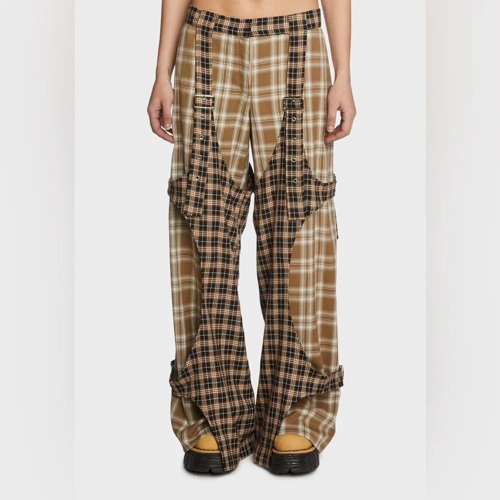 NWT The Ragged Priest Slam Wide Leg Trousers with Woven Check Multi Size 8 - Picture 2 of 10